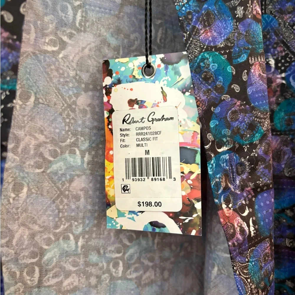 Robert Graham Campos Floral Skull Multicolor Button Down Shirt NWT M - Picture 2 of 4